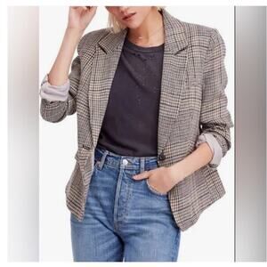 Free People Linen Blend Houndstooth Blazer size S